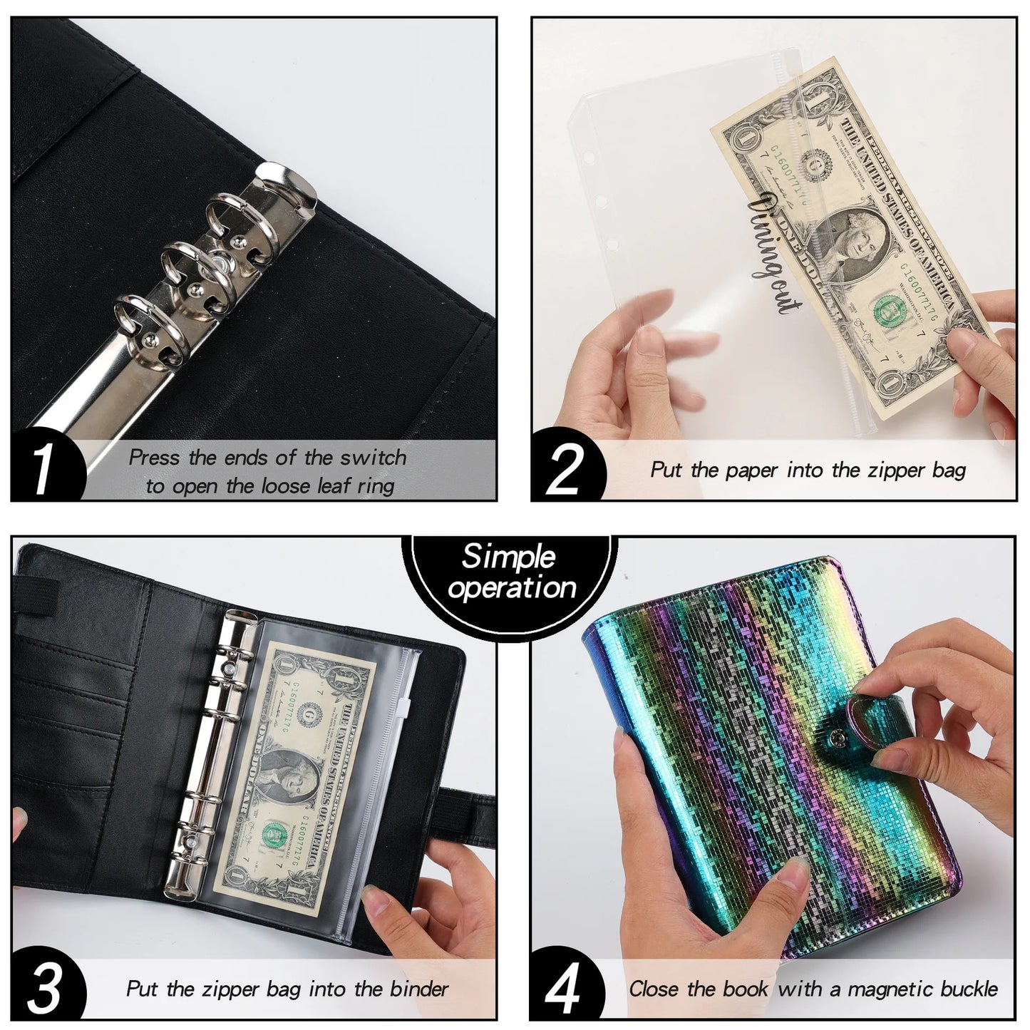 NEW A6 Money Budget Planner Binder With Zipper Envelopes, Cash Envelopes For Budgeting, Money Organizer For A6 Cash Budget Binde