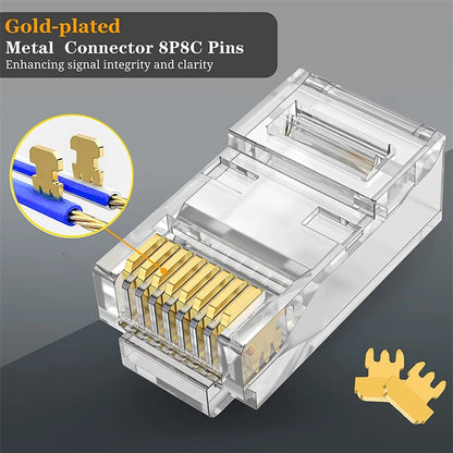 NASTAKO 20/50/100pcs Cat6 RJ45 Connector UTP Cable Ethernet Jack 8P8C Network CAT6 Cat5e Modular Plugs with 6.5mm RJ45 Caps