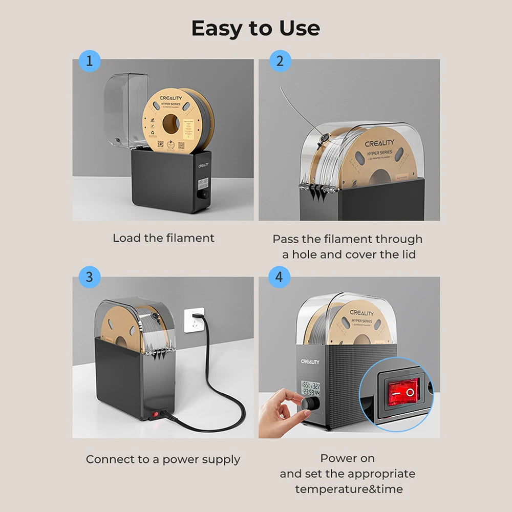 Creality Filament Dryer Box 2.0 360° Hot-air Heating 1.75mm / 2.85mm Filaments Support 24 Hours Timer Real-time Humidity