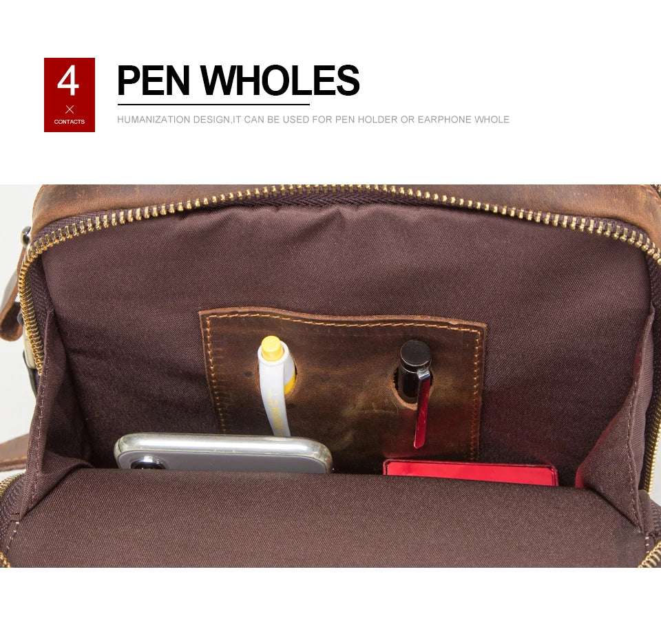 CONTACT'S Genuine Leather Men's Messenger Bag Vintage Sling Shoulder Bags for 7.9" iPad Mini High Quality Male Crossbody Bag Men