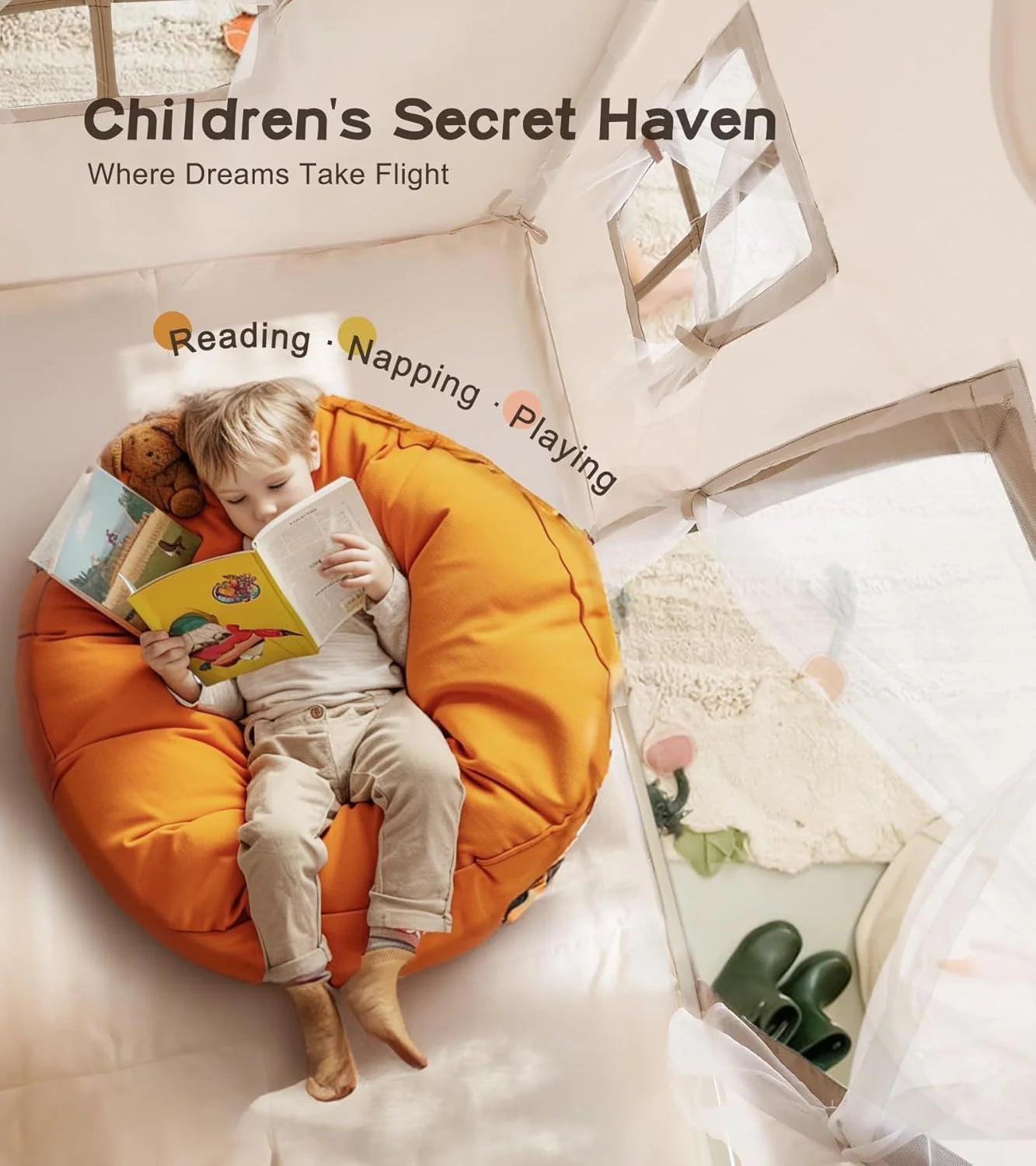 Children's Fun Playhouse Tent, Bed Canopy Partition, Children's Pretend Play Tent, Kids' Toy Castle, Portable Outdoor Toy Playhouse, Includes Cloud/Butterfly Party Decorations, Holiday Gift, Does Not Include Lighting