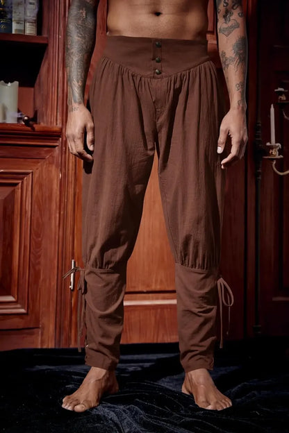 Mens Medieval Ankle Pants Renaissance Viking Pirate Lace Up Tapered Halloween Linen Costume Trousers Cargo Pants