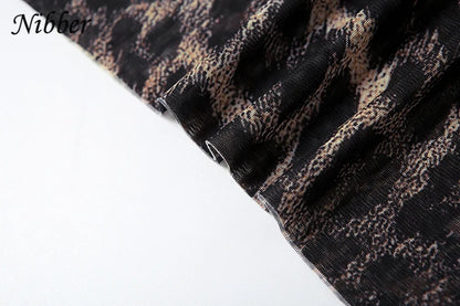 Nibber See Through Dress Women Sexy Coquette Leopard Print Full Sleeve o-Neck Stretch Wild Mini Bodycon Midnight Party Clubwear