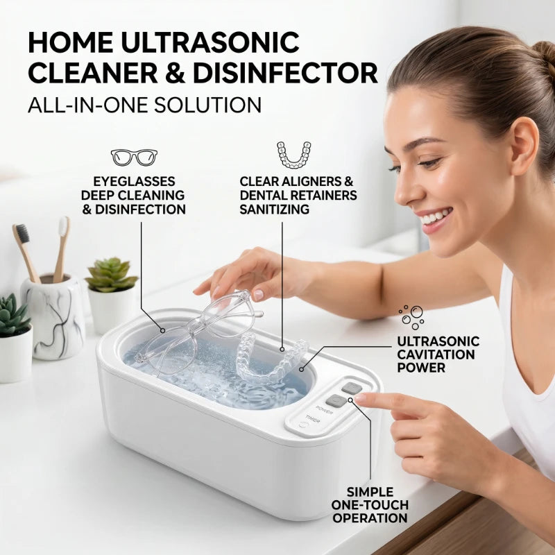 Portable Ultrasonic Cleaning Machine Multifunctional Household Ultrasonic Cleaner for Glasses Jewelry Dentures Braces