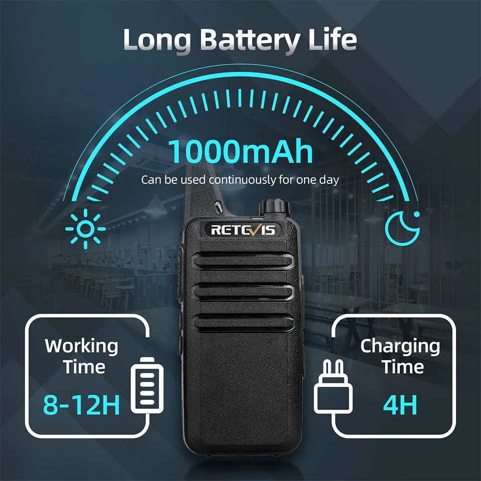 Retevis RT622 Mini Walkie Talkie 4 Pcs Walkie-talkies PMR446 FRS Portable Two Way Radio Communication Radio for Restaurant Hotel