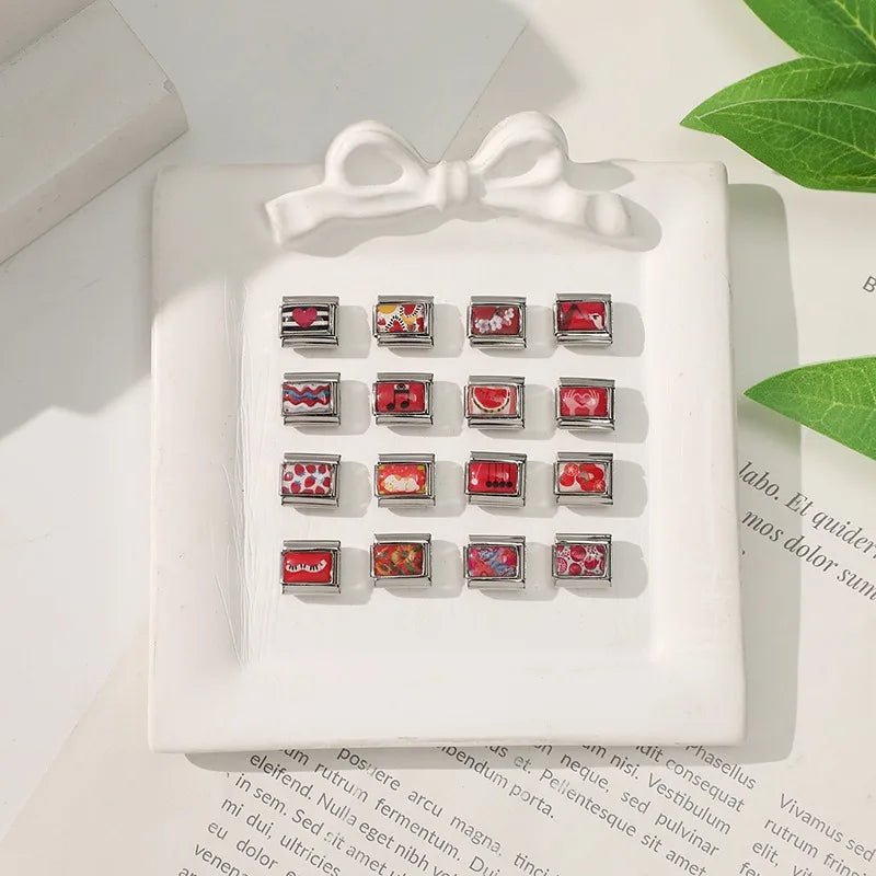 Wholesale Fashion Personalized DIY Red Color Italian Charm Bracelet Watermelon Tomato Bead 9mm Bracelet Stainless Steel Jewelrys
