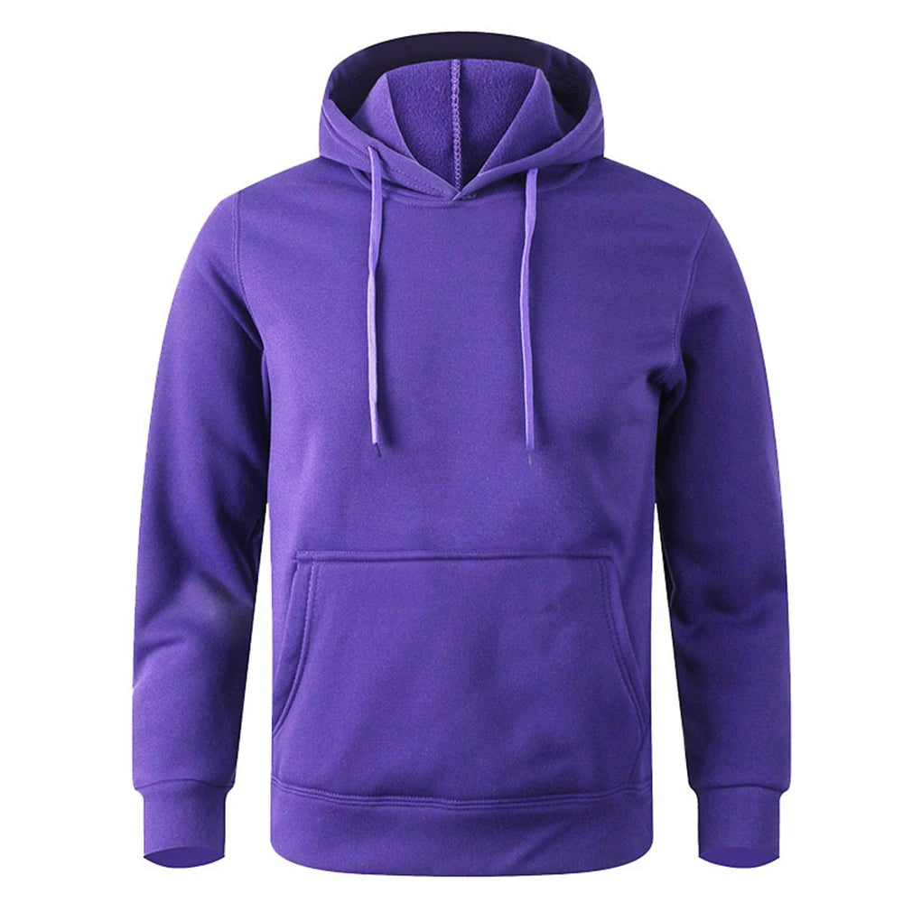 Men's and Women's Warm Sweatshirt Casual Solid Color Streetwear Pullovers Sport Fitness Pocket Hoodies Multi Color