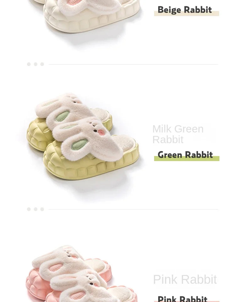 Mo Dou 2022 Winter Warm Women Slippers Waterproof Vamp Cute Rabbit Bear Decoration Indoor Outdoor Shoes Soft Plush Men Slippers