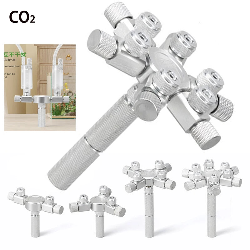 Aquarium CO2 Shunt CO2 Regulator Multi-Way Shunt Regulating Valve Aluminum Alloy CO2 Multi-Pass 2-6 Shunt Fish Tank Supplies