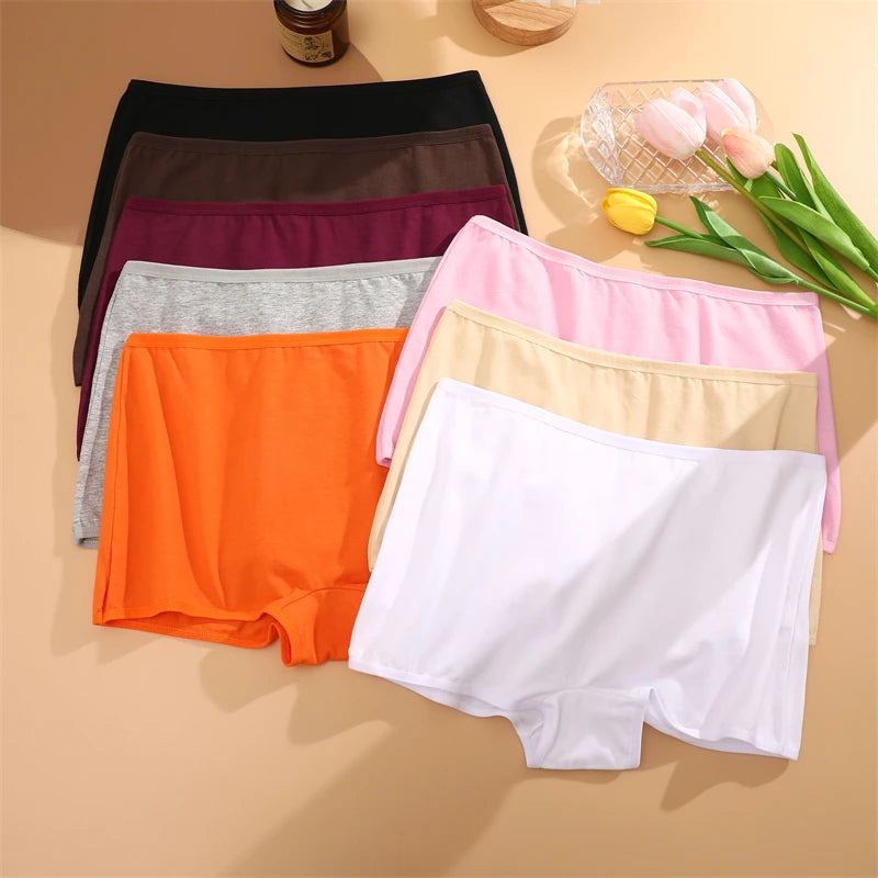 FINETOO 3PCS Women's Cotton Boyshort Panties Breathable Low Waist Solid Colors Underwear Female Casual Sports Boxers Underpants