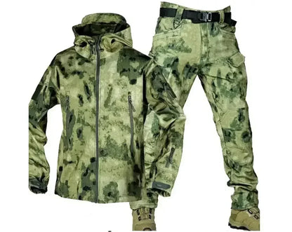 Winter Soft Shell Mens Tactical Set Outdoor Windproof Waterproof Warm Combat Suit Multi Pocket Thickened Camo Hunting Uniform