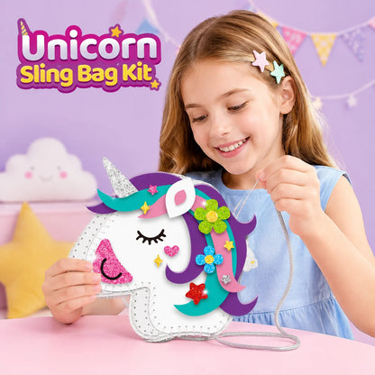 Kids DIY Sewing Bag Kit, Unicorn & Princess Theme Felt Art, 50+ Pieces Set, Creative Educational Toy for Kids
