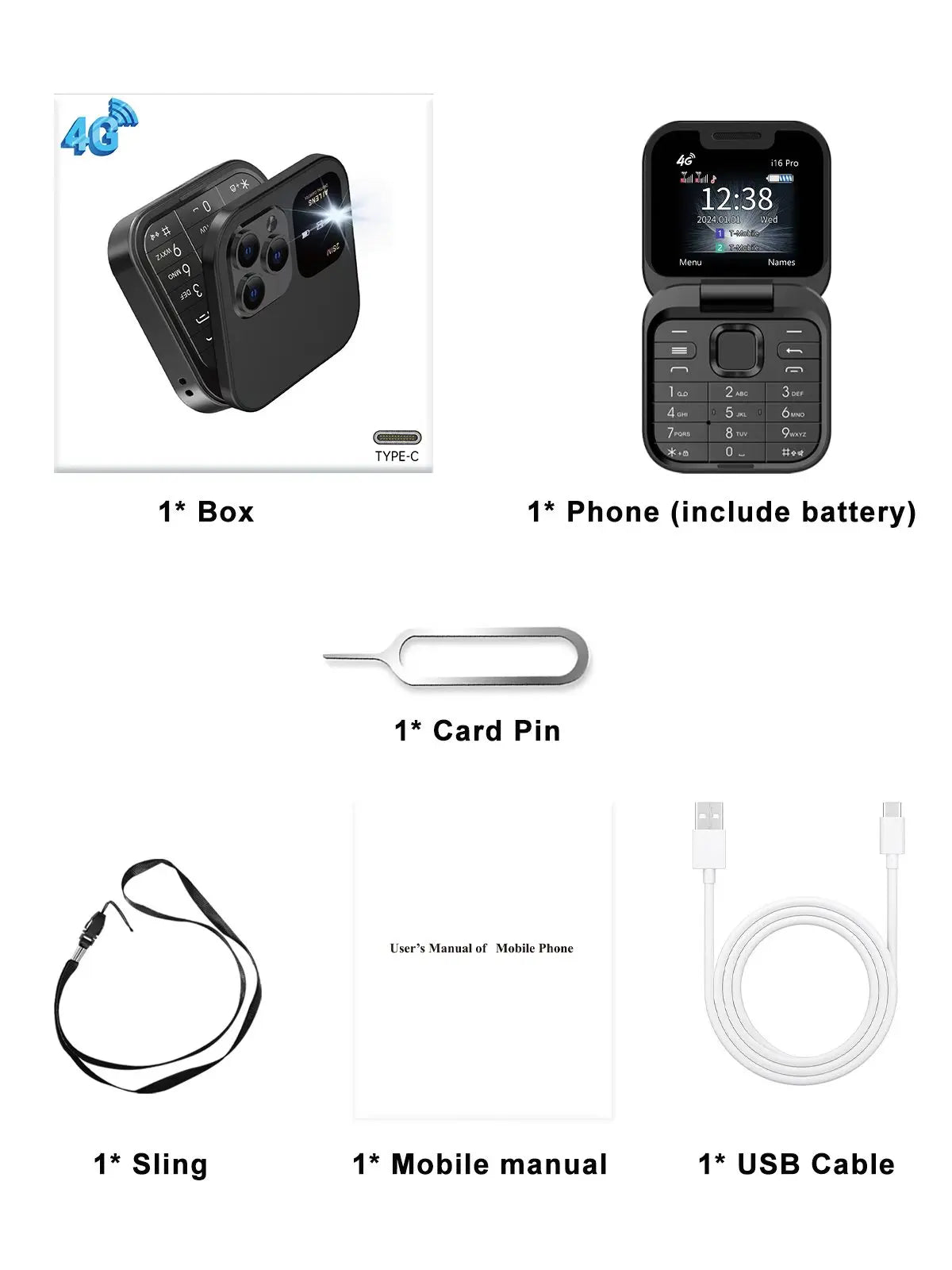 SERVO I16 PRO 4G LTE Mini Flip Mobile Phone Dual SIM Standby Call Recording Speed Dial FM Radio 1.77' Screen Foldable Cellphones