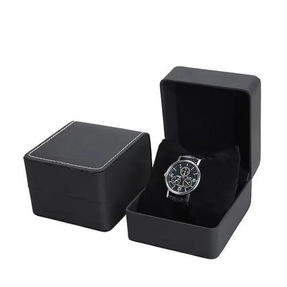 Black Single Watch Gift Box with Pillow PU Leather Wristwatch Display Case Organizer for Men Clamshell PU leather watch case
