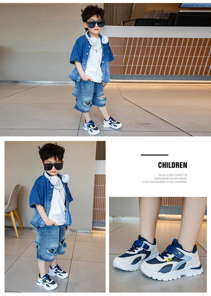 Kid Sneakers Sport Shoes for Boys Fashion Leather Children Breathable Mesh Comfort Shoes Casual Walking Outdoor Running Shoes