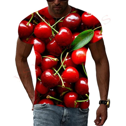 Fashionable New Fun Fresh Fruit Pattern Printed Men's T-shirt Summer Popular Harajuku Personalized Round Neck Comfortable Short