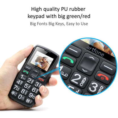 Artfone C1+ Bar Senior Mobile Phone With Free Charging Dock  Big Rubber Keypad  For Elderly Dual Sim One Key SOS FM 1400mAh