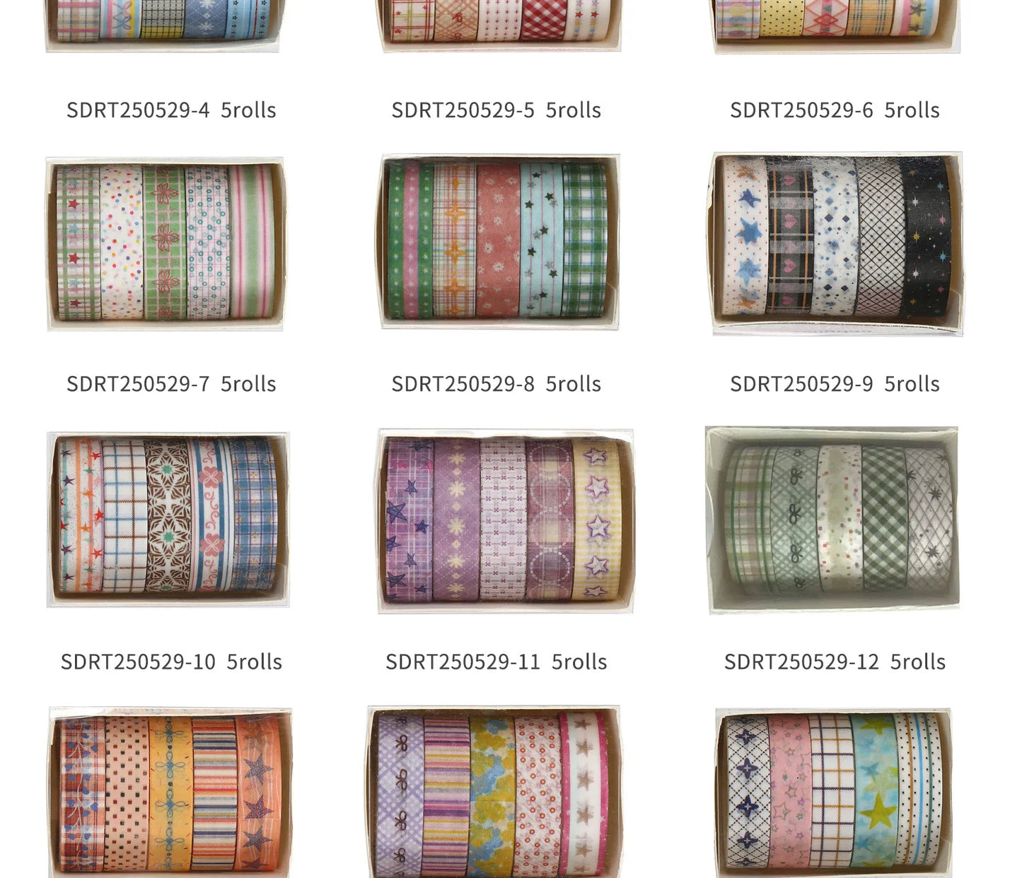 MINKYS 5pcs/set Basic Grid Star Decorative Tape Cute Cartoon Creative Washi Tape School Stationery