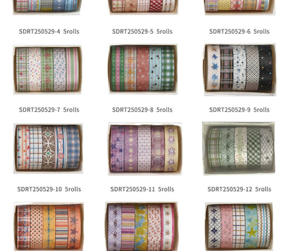 MINKYS 5pcs/set Basic Grid Star Decorative Tape Cute Cartoon Creative Washi Tape School Stationery