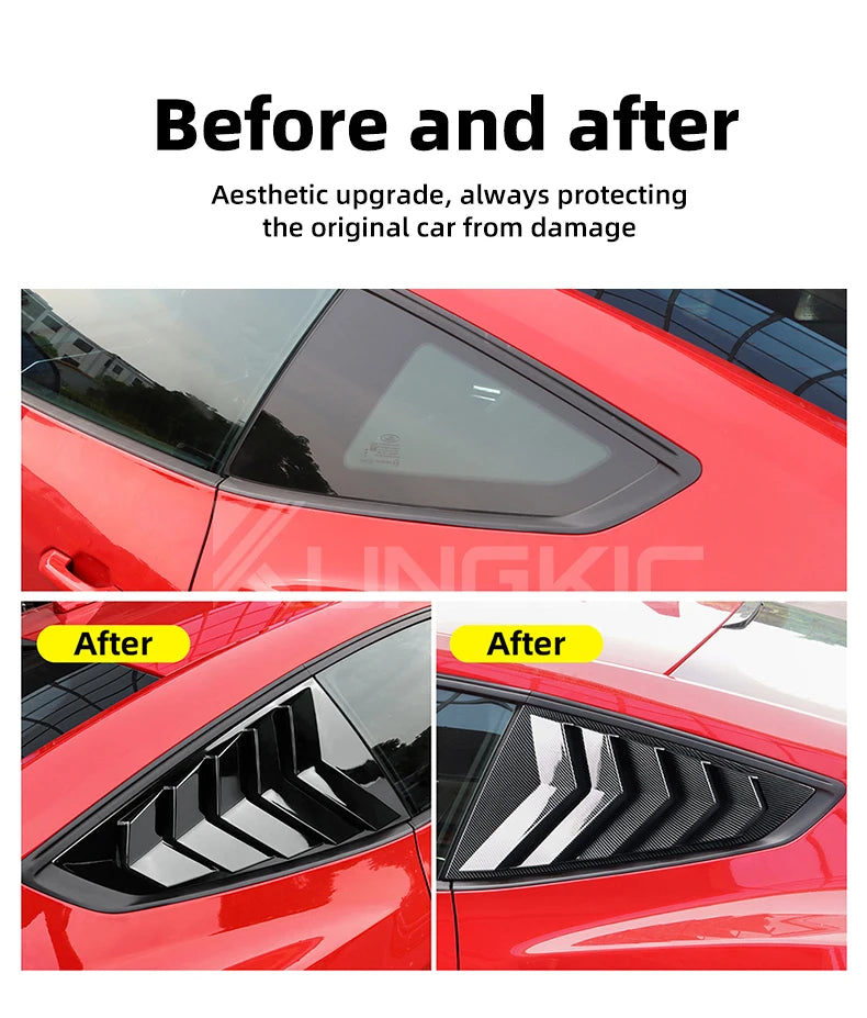 For Ford Mustang 2024 2025 2026 GT S650 Gloss Black Carbon Fiber Pattern Rear Windshield Side Spoiler Splitter Triangle Louver
