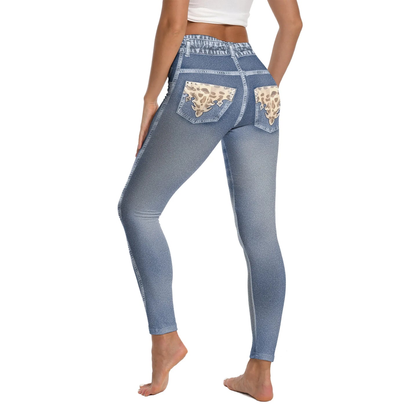 Nadanbao 3D Jeans Print Leggings Women Blue Grey Denim Pattern Pants Soft Slim Tights Sports Fitness Trousers Casual Streetwear