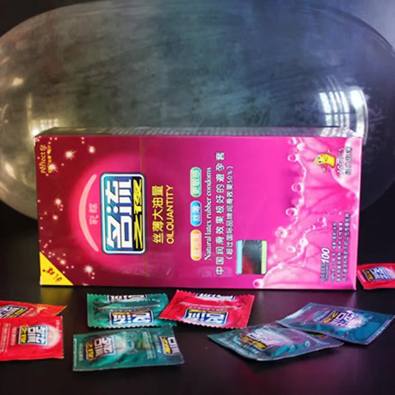 100PCS Large Oil Condoms for Men Sleeve for Penis Strawberry Sex Toys for Couple