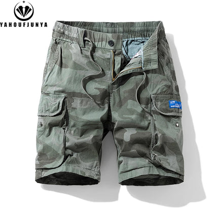 New Men Summer Outdoor Leisure Camouflage Comfortable Shorts Men Elastic Waist Loose Straight High-Quality Design Shorts Male