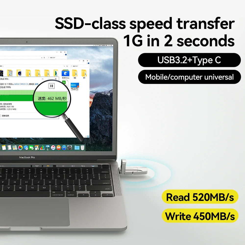 MOVESPEED USB 3.2 Solid State Pen Drive 520MB/s High Speed USB Type C Flash Drive 1TB 512GB 256GB 128GB USB Gen 2 Pendrive Flash