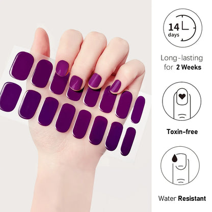 16Tips UV Semi-Cured Gel Nail Wraps Sticker 5D Pure Color Full Cover UV Lamp Gel Sticker Long-Lasting Nail Extension Patch Strip