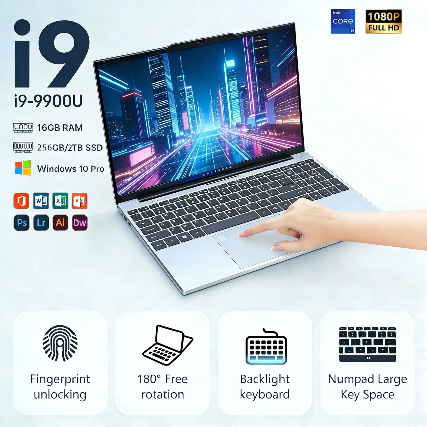 Portable 15.6' Notebook PC W/ Intel Core I9-9900, 16GB RAM & 1TB SSD. Runs Windows 11 Pro. Fast, Reliable & Lightweight—Ideal