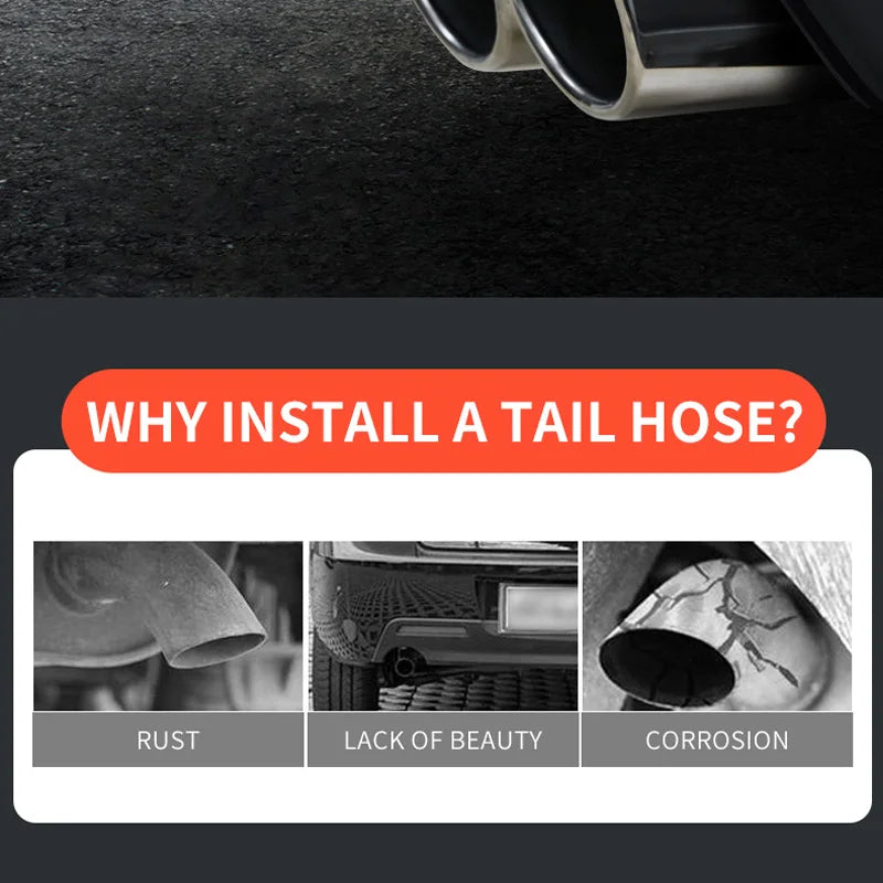 1PCS 2.5" Inlet Decoration Chrome Tail Pipe Car Styling Car Exhaust Trim Muffler Pipe Tail Stainless Steel Curved Double Outlet