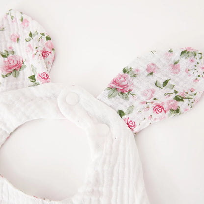 Baby Cotton Crepe Bandana, Rabbit Ears Wavy Edge Drool Bib, Soft Absorbent, Newborn Anti-Drool Bib, Multi-Purpose