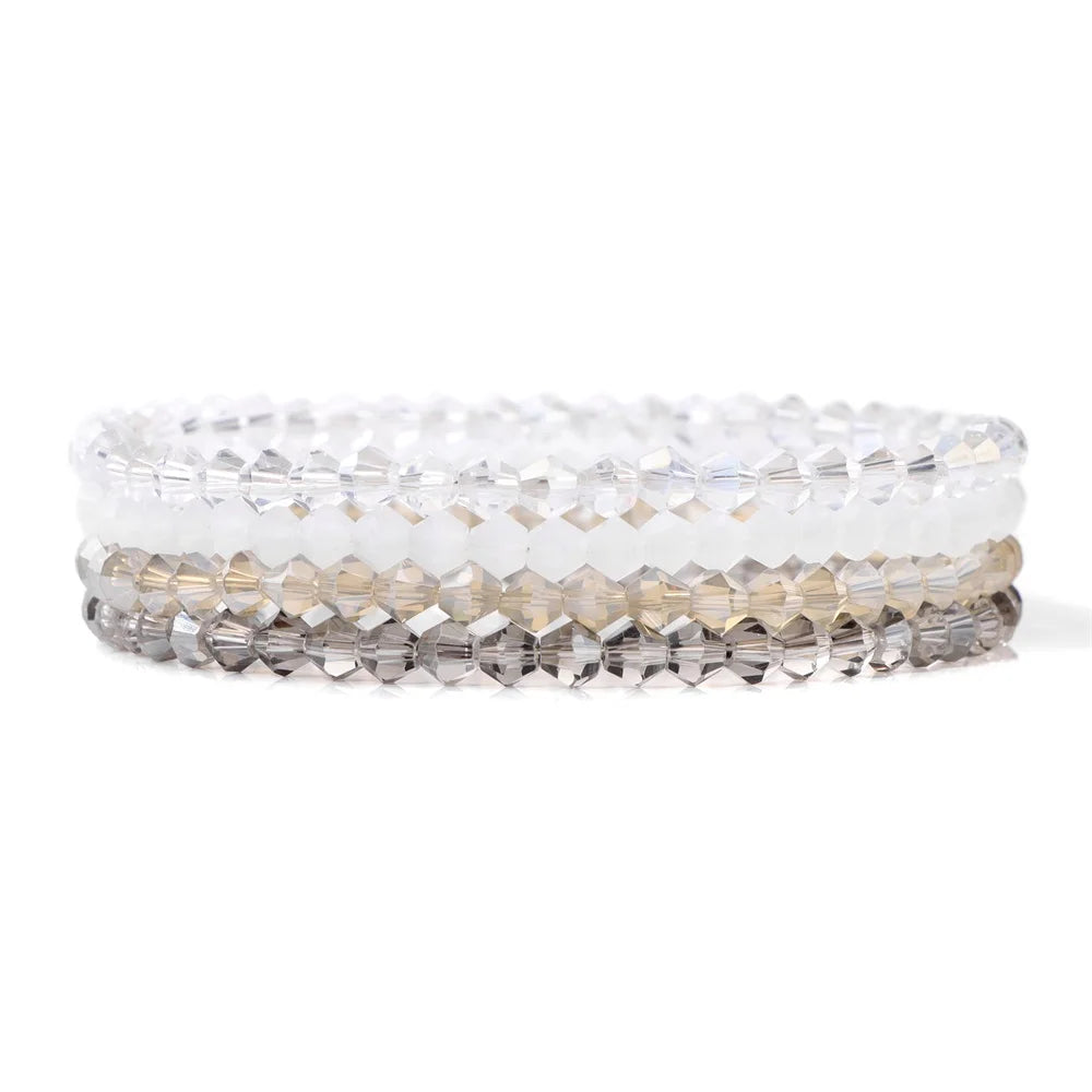 4Pcs/set Shinning Crystal Beads Elastic Bracelet Bohemian Faceted Colorful Crystal Glass Beaded Bracelet Bangles Set For Women