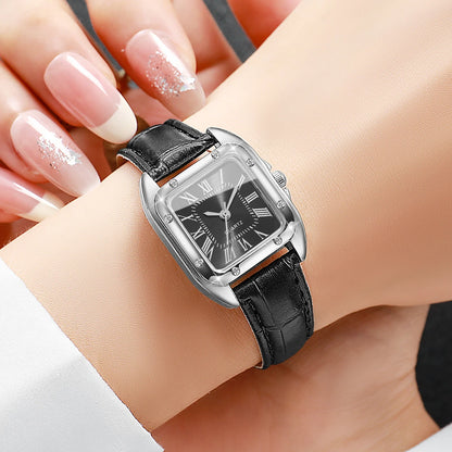 Fashion Square Women Leather Strap Wristwatches Casual Roma Dial Quartz Watch For Ladies Clock Relogio Feminino (Without Box)