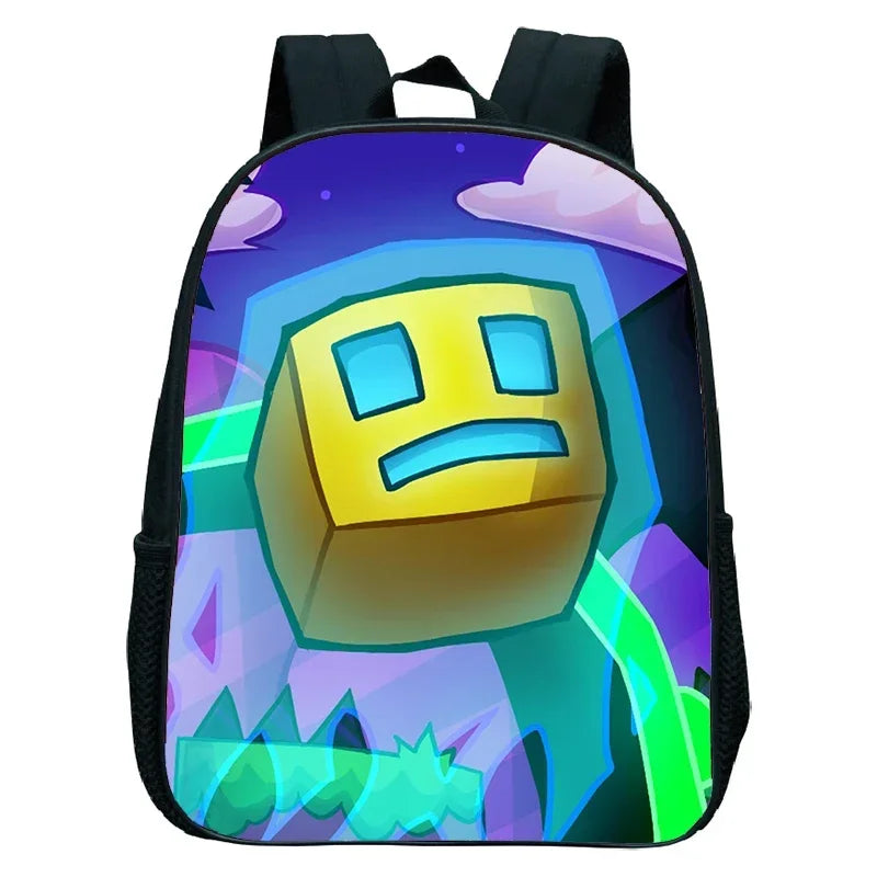 16 Inch Angry Geometry Dash Backpack Boys Girls Bookbag Cartoon Game Kids Kindergarten School Bags Toddler Childcare Backpack