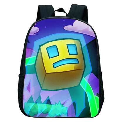 16 Inch Angry Geometry Dash Backpack Boys Girls Bookbag Cartoon Game Kids Kindergarten School Bags Toddler Childcare Backpack