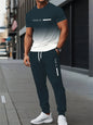 New Men's Letter Print Two-piece Set Outdoor Casual Round Neck Short Sleeve Drawstring Long Pants Plus Size Loose Fit Outfit