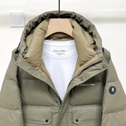 Men's Winter Down Jacket Windproof Thickened Warm Non Washable Hooded White Duck Short Down Coats Trendy Down Puffer Jackets
