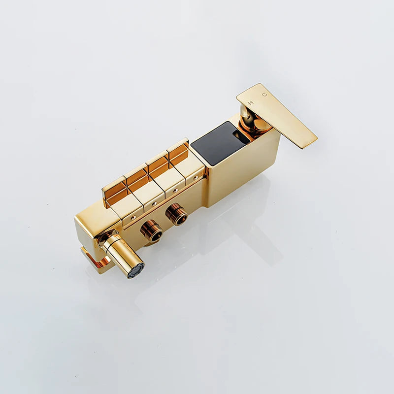 Gold Piano Digital Display Bathroom Shower Set Brass Bathroom Faucet Accessories Thermostatic Digital Bathroom Shower System
