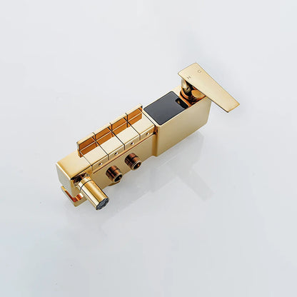 Gold Piano Digital Display Bathroom Shower Set Brass Bathroom Faucet Accessories Thermostatic Digital Bathroom Shower System