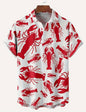 Cartoon Lobster Hawaiian Shirt Men Women Clothing Seafood Shirt Summer Holiday Shirt Short Sleeve Button Down Crawfish Shirts