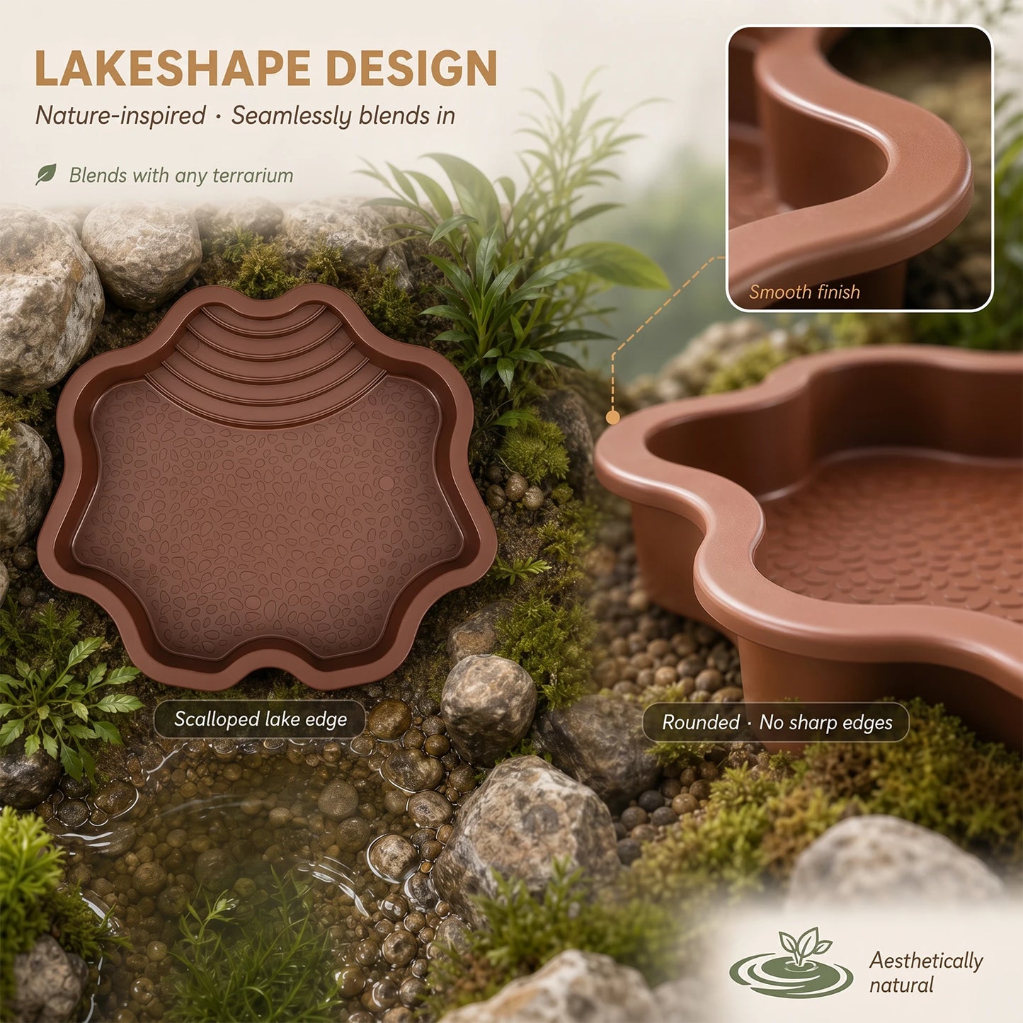 Turtle Bathing Pool Plastic Reptile Water Bowl with Ramp Non Slip Feeding Tray for Tortoise Gecko Frog Snake Terrarium Decor