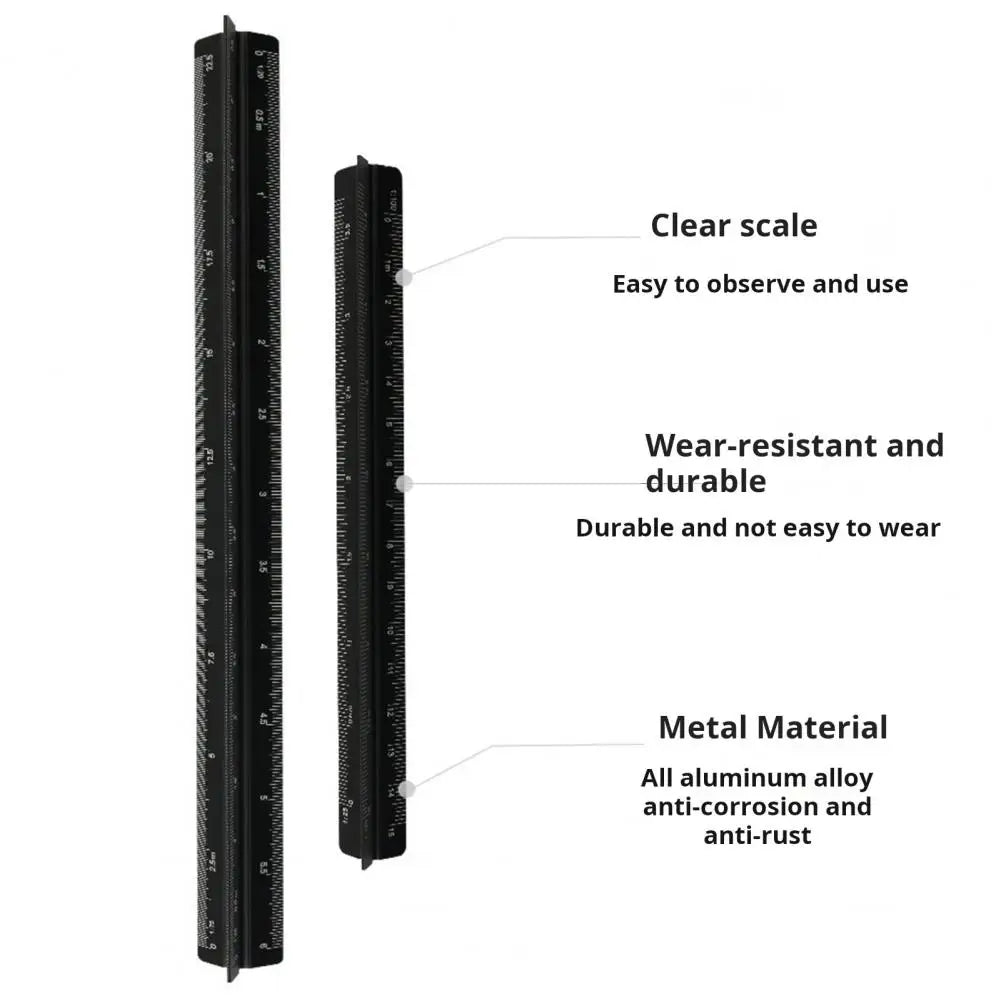 Aluminum Alloy Engineering Scale Ruler High Precision Triangular Architectural Drafting Tool Scale Bar Drafting Supplies