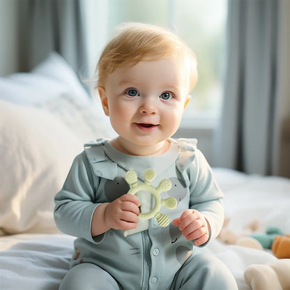 BPA-Free Baby Silicone Teether Sensory Toy Food-Grade Chewable Toy Teething Ring Easy-Grip Infant Teething Toy Newborn Gift
