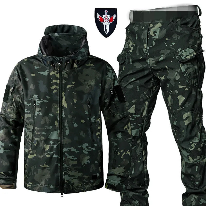 New Men's Winter Jacket Tactical  Sets Fleeced Sharkskin Windproof Waterproof Padding Suits Paintball Uniform Pockets Camo