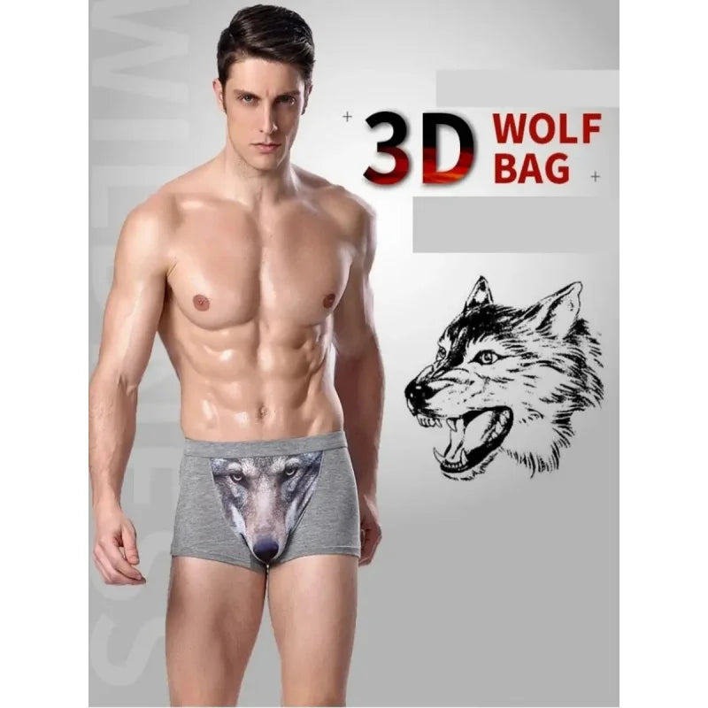 Men 3D Printed Boxer Shorts Wolf Eagle Head Pattern Mid Waist Flat Angle Underpants Soft Modal Knitted Breathable Underwear