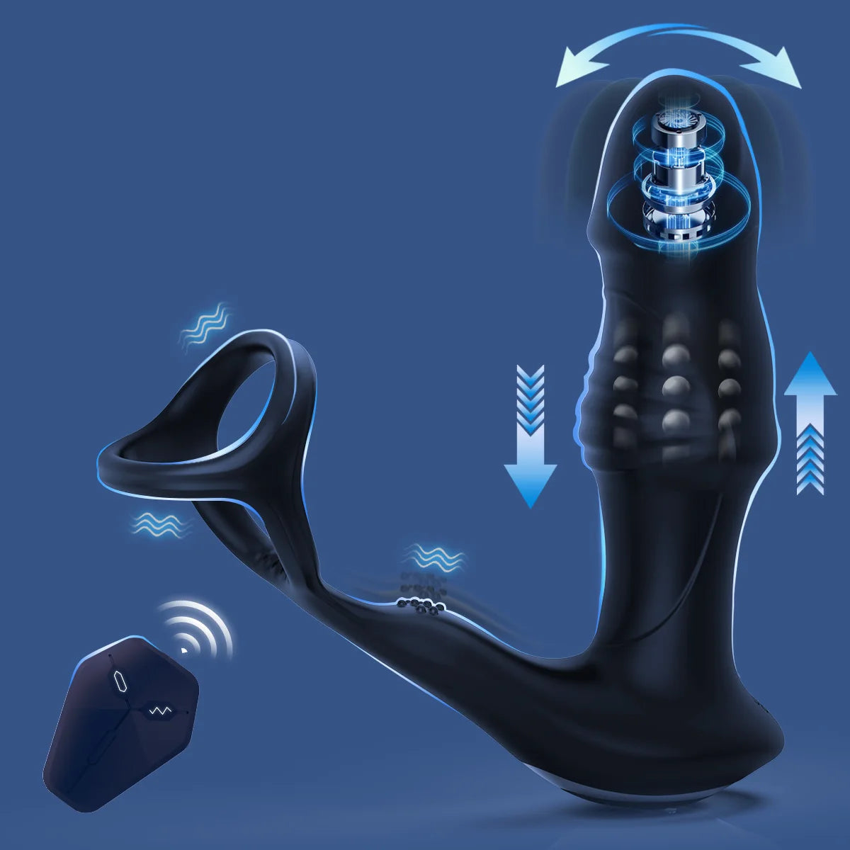 Bokisoon Prostate Massager Anal Vibrator 9 Wiggling Thrusting with Cock Ring Butt Plug Remote Control Sex Toys P Sport Massager