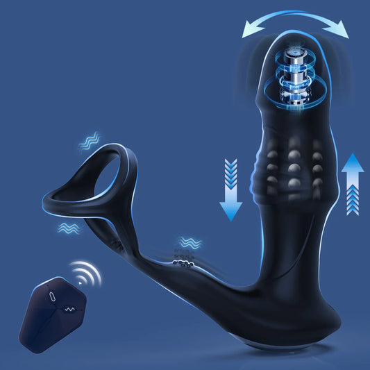 Bokisoon Prostate Massager Anal Vibrator 9 Wiggling Thrusting with Cock Ring Butt Plug Remote Control Sex Toys P Sport Massager