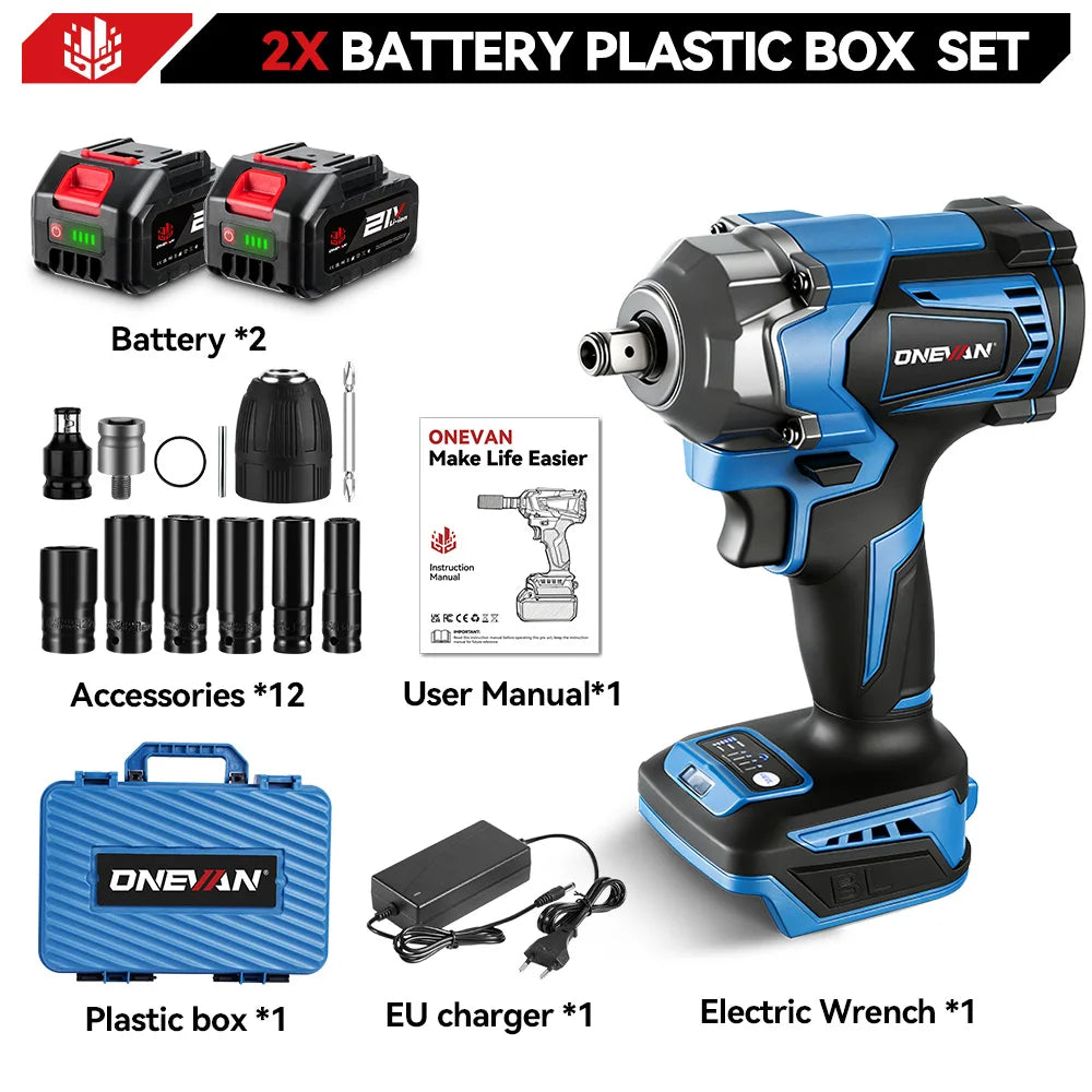 ONEVAN 1200N.M Torque Brushless 4 Gears Electric Impact Wrench 1/2 inch Cordless Screwdriver Tool for Makita 18V Battery Pin