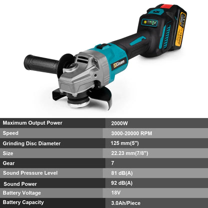 125mm 7 Gears Brushless Angle Grinder Polishing Cutting Machine Electric Angle Grinder Power Tool for Makita 18V Battery Pins